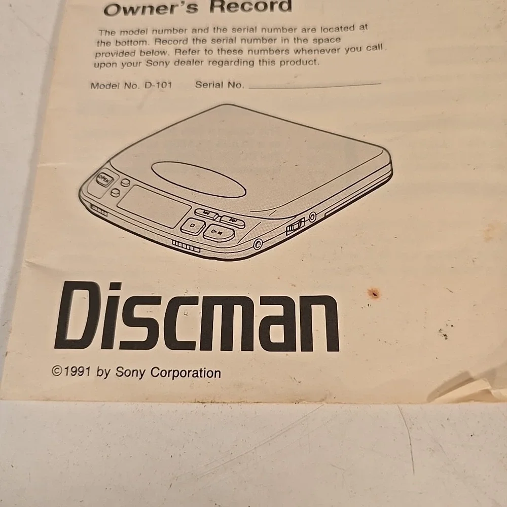 Operating Instructions only for Sony D-101 Discman Personal CD‎ Player